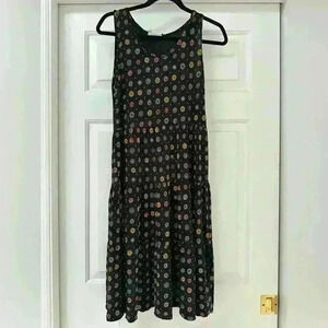 Mango jersey tank style dress multi color‎ retro flower design size XL